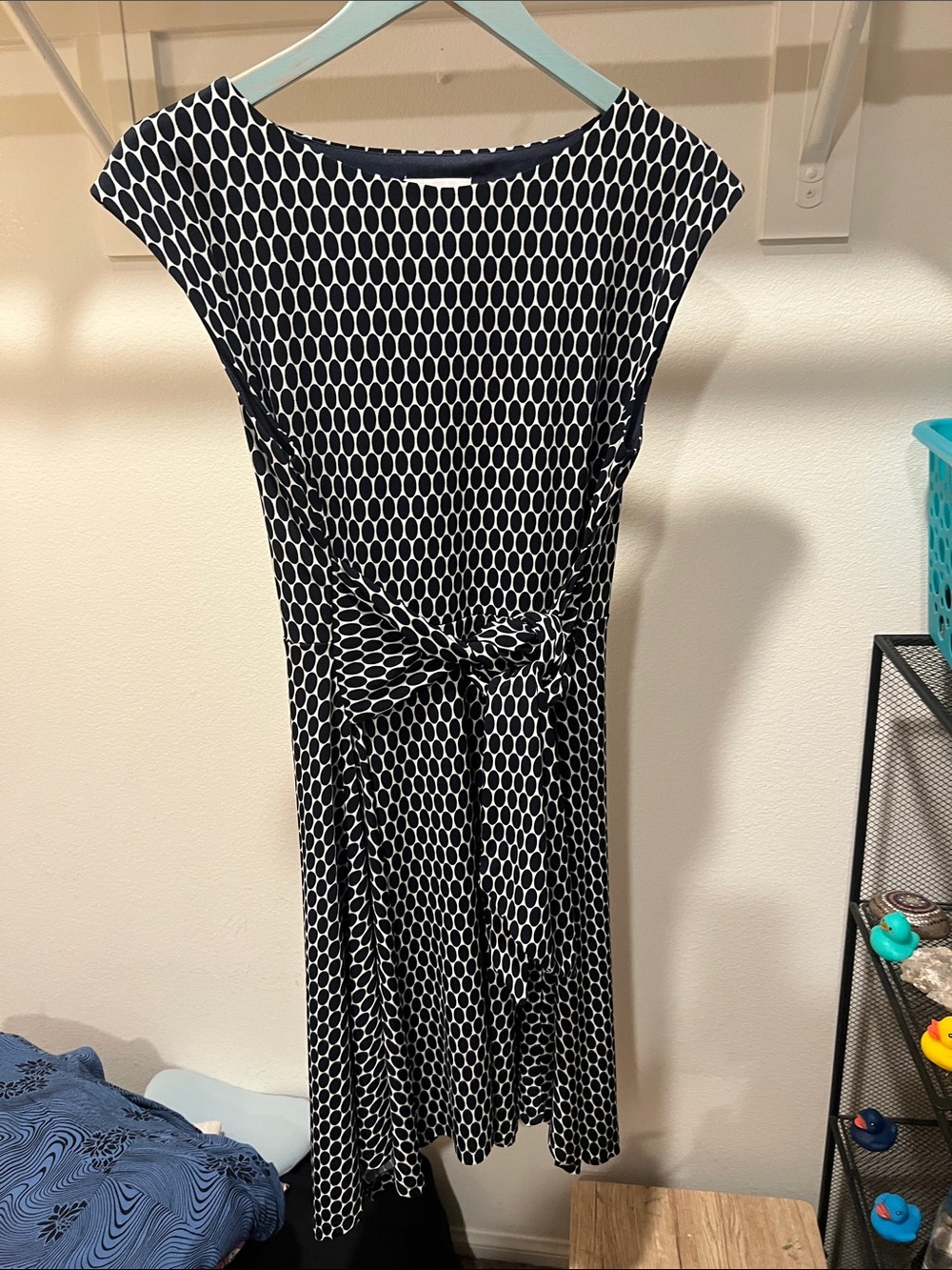 APRICOT Black and White Geo Tie-Front Midi Dress